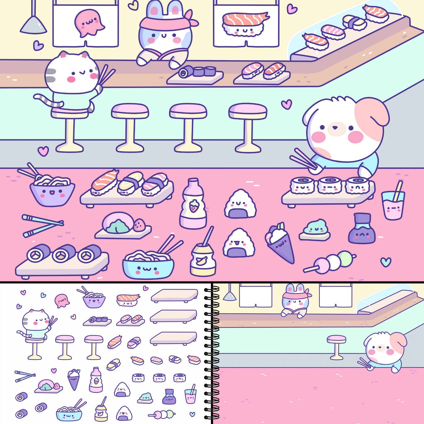 Cute Foods Around Town Sticker Book