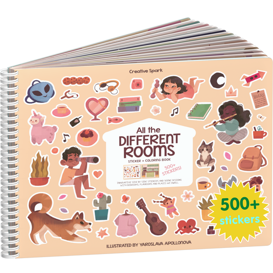 All the Different Rooms sticker book cover on a white background