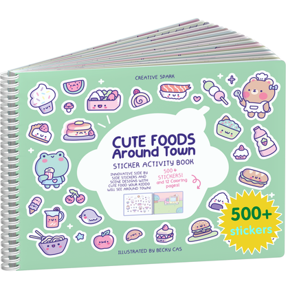 Cute Foods Around Town sticker book cover on a white background