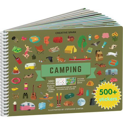 Camping sticker book cover on a white background
