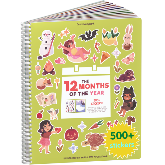 12 Months of the Year sticker book cover on a white background