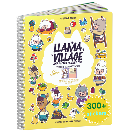Llamas sticker book cover on a white background