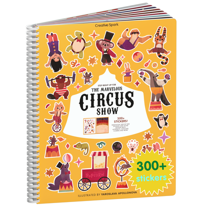 Circus sticker book cover on a white background