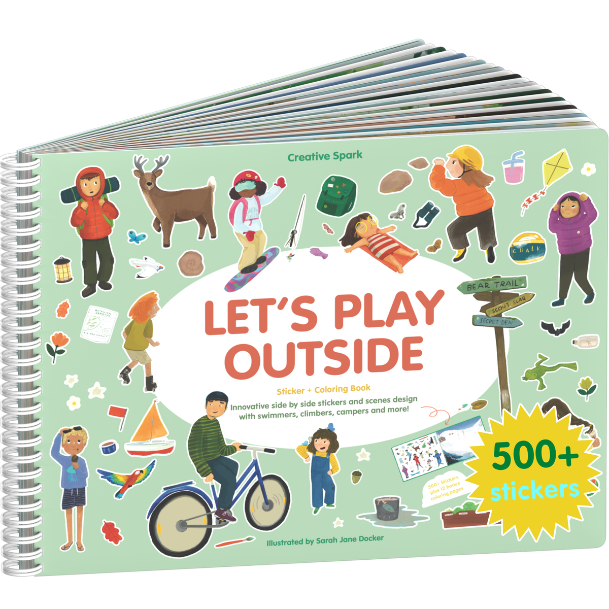 Let's Play Outside sticker book cover on a white background