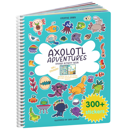 Axolotl Adventures sticker book cover on a white background
