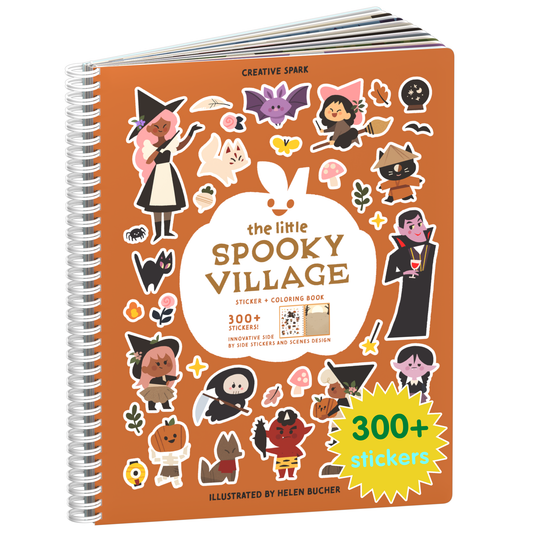 The Little Spooky Village sticker book cover on a white background