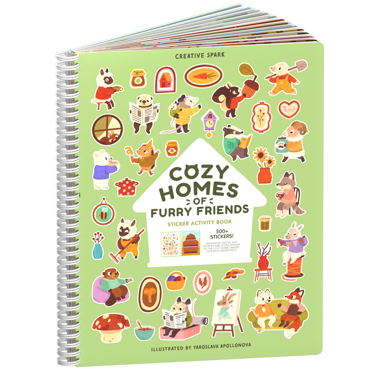 Cozy Homes of Furry Friends sticker book cover on a white background