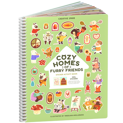 Cozy Homes of Furry Friends sticker book cover on a white background