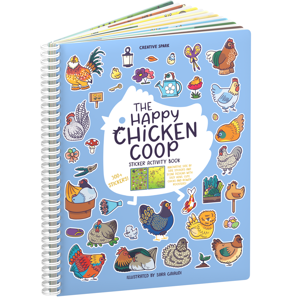 Happy Chickens sticker book cover on a white background