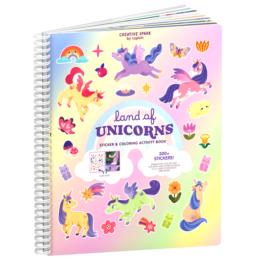 Land of Unicorns sticker book cover on a white background