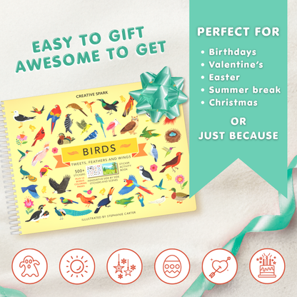 Book titled 'Birds' with a decorative bow on a light background