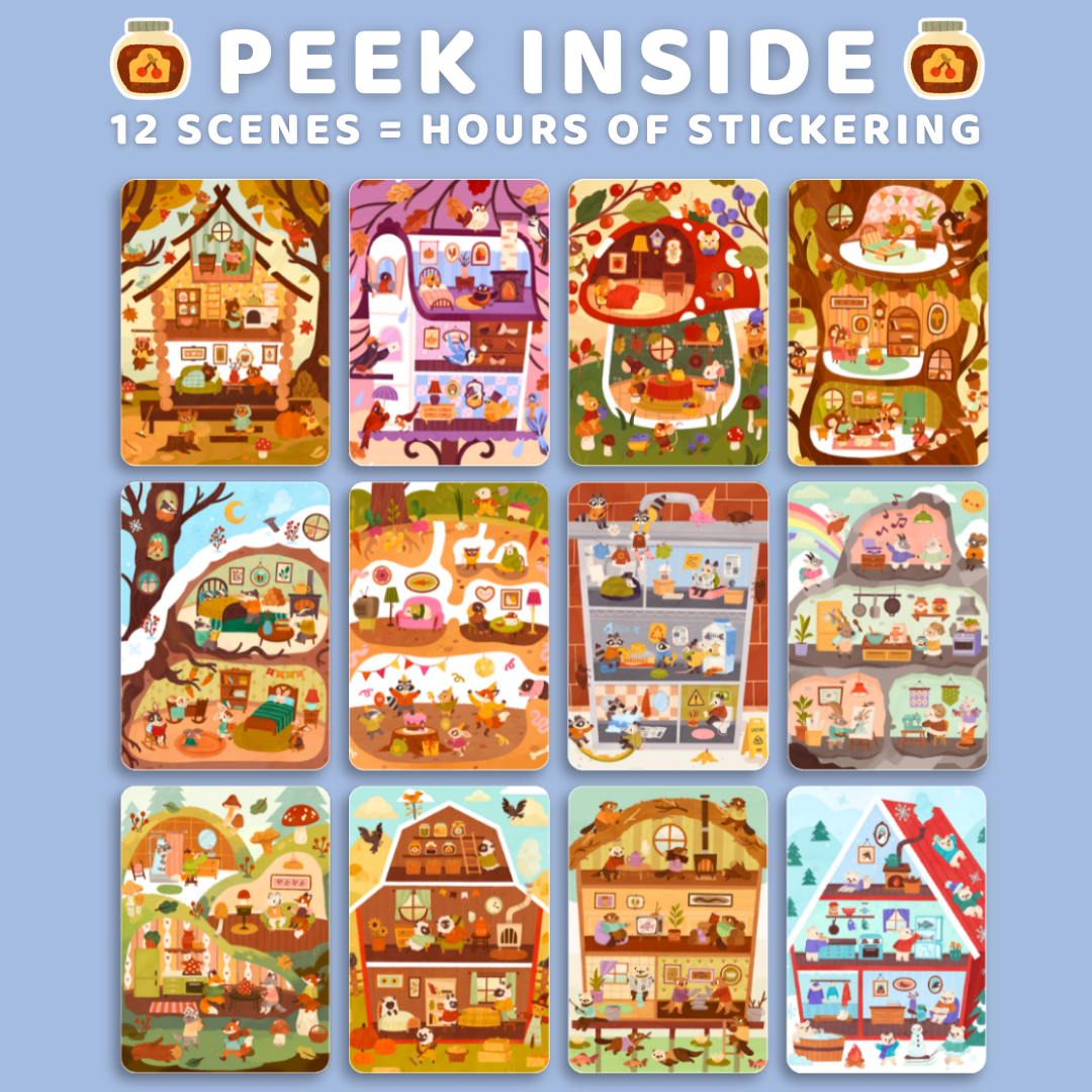 Cozy Homes of Furry Friends Sticker Book