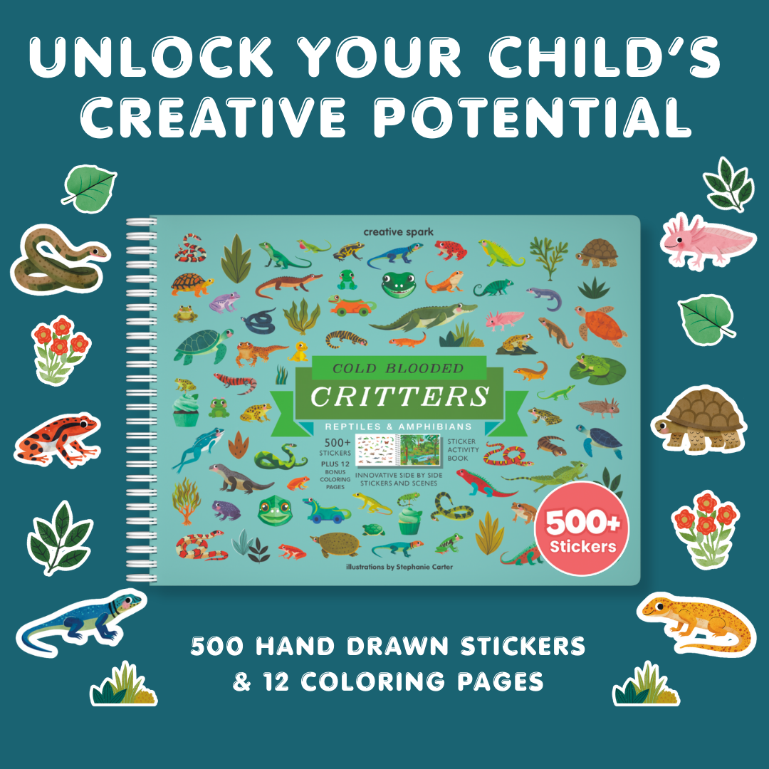 Book cover of 'Cold Blooded Critters' with stickers on a teal background