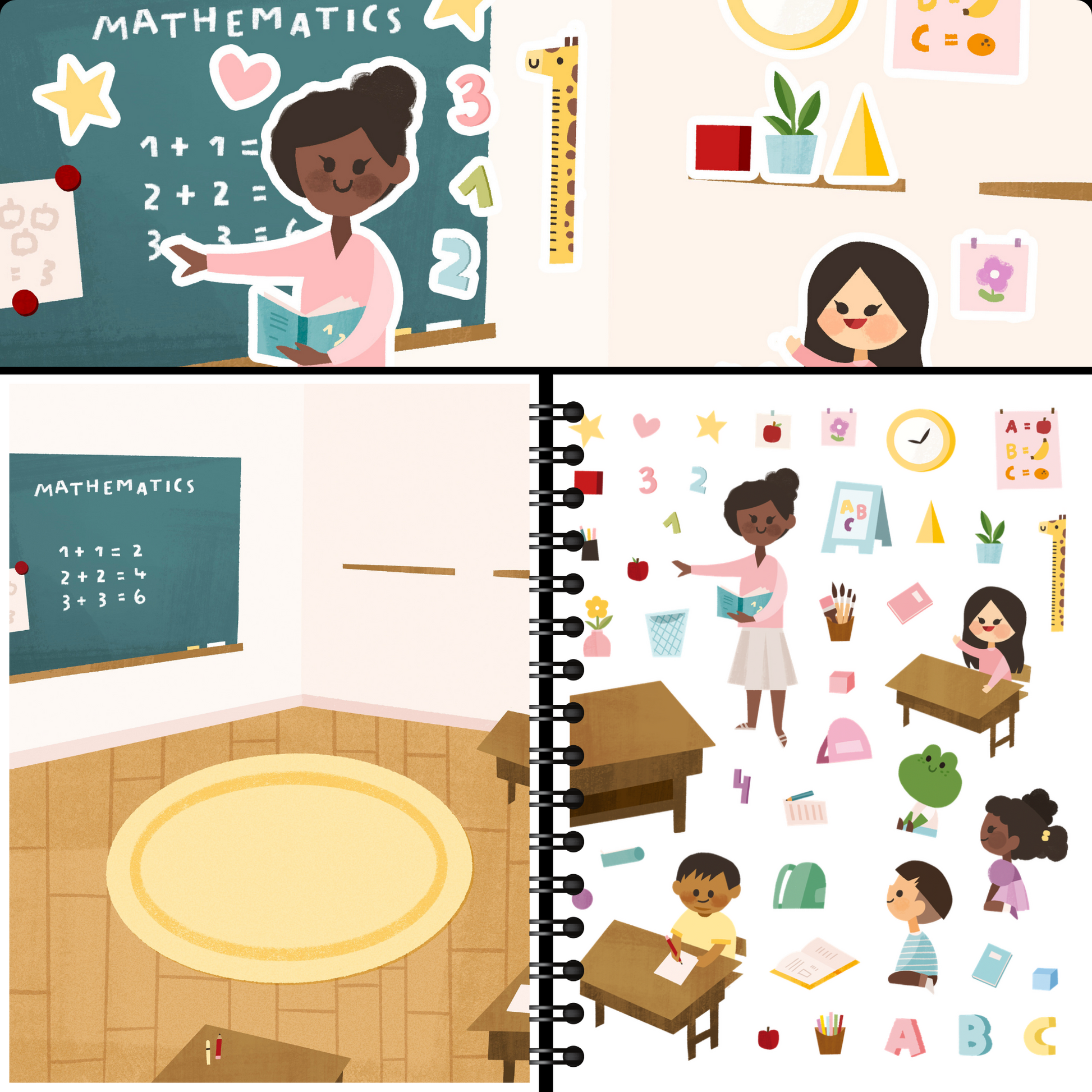 Let's Go to School Toddler Sticker Book by Cupkin: Side by Side Activity  Books - 12 Scenes with 500+ Back to School Stickers for