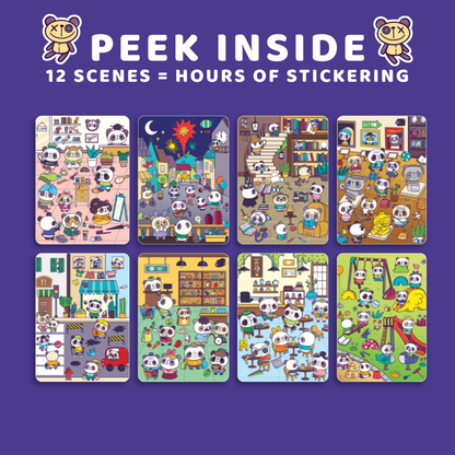Set of 'Peek Inside' sticker sheets with colorful scenes on a purple background