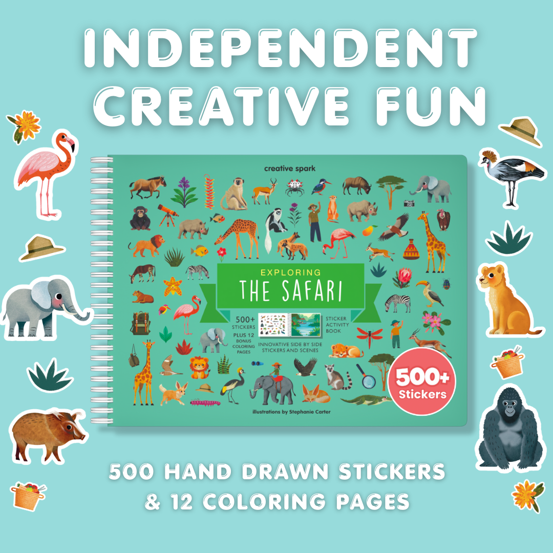 Sticker book cover with stickers on a light blue background