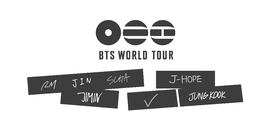 Black and white graphic of BTS members' names on a white background