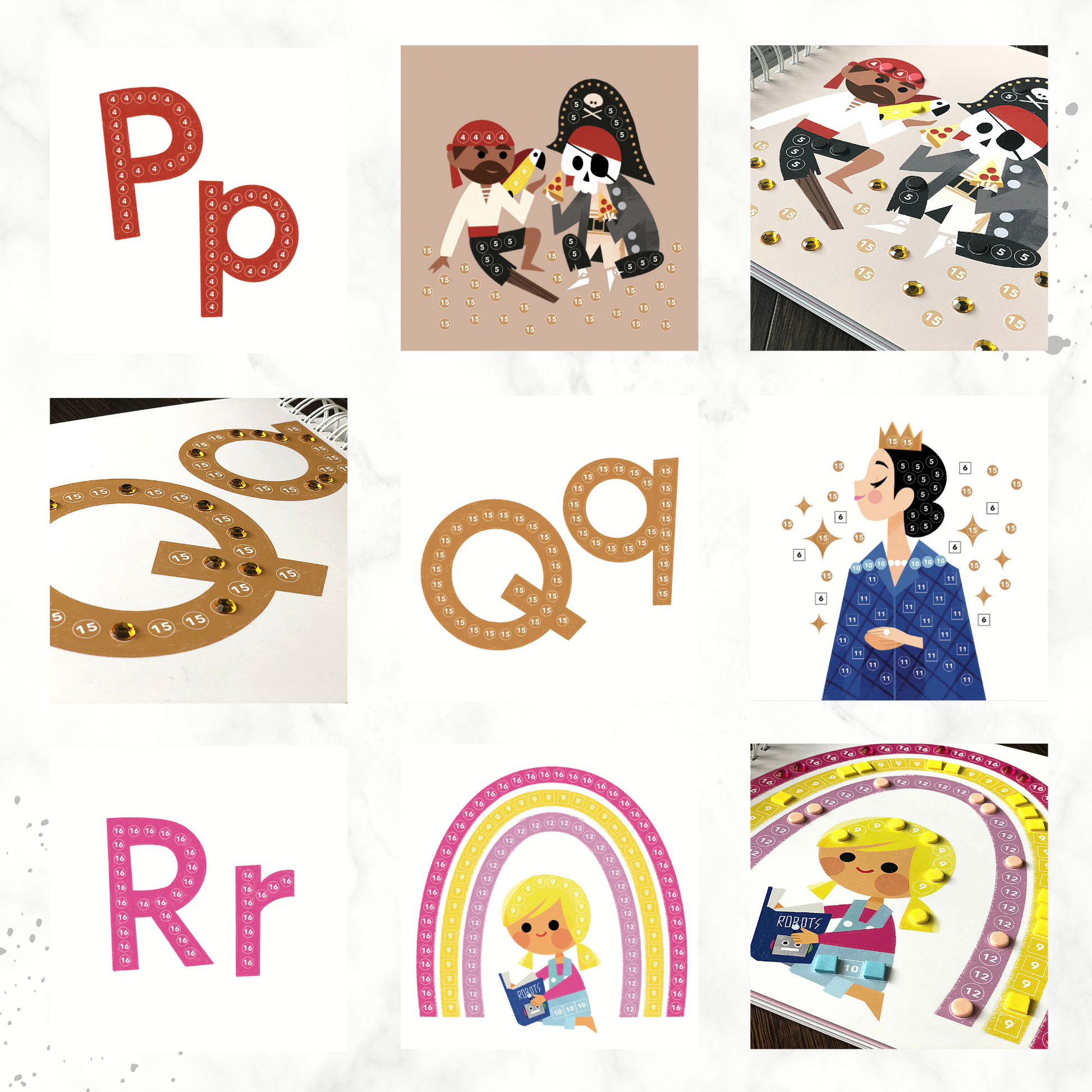 Cupkin Mosaic Sticker Art Kits for Kids and Adults - Alphabet ABC Sticker Mosaics Craft Kit 52 Mosaic Sticker Scenes with 3,150 Foam and Jewel